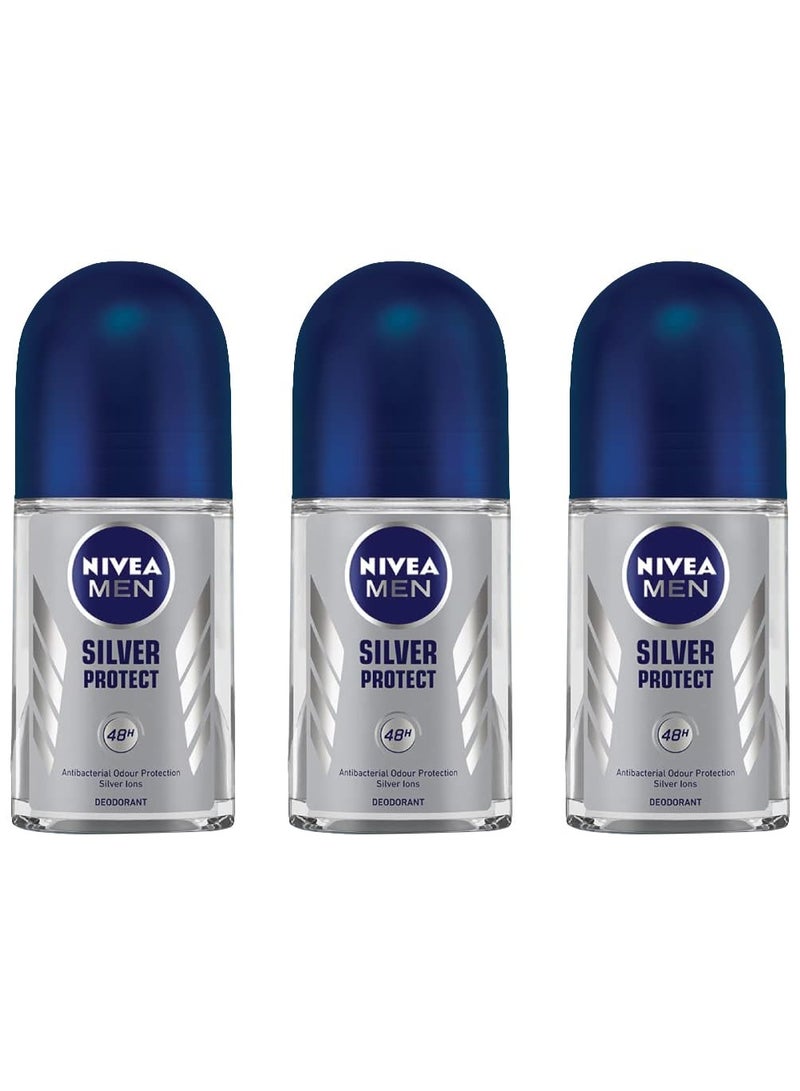 نيفيا مزيل عرق نيفيا رول أون، سيلفر بروتكت للرجال، 50 مل (عبوة من 3 قطع) - Image 1